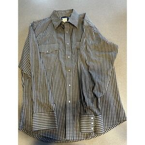 Wrangler Men's Large Long Sleeve Collared Pearl Snap Plaid Shirt Black Tan